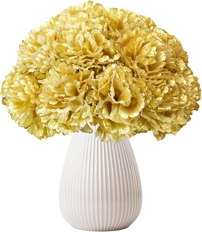 Silk Carnation Flower, 50 Artificial Flowers, Used for Wedding Decoration DIY Handmade Flowers, Carnation Flower Diameter 3.5 Inches and 6 Inches Stem (Gold)