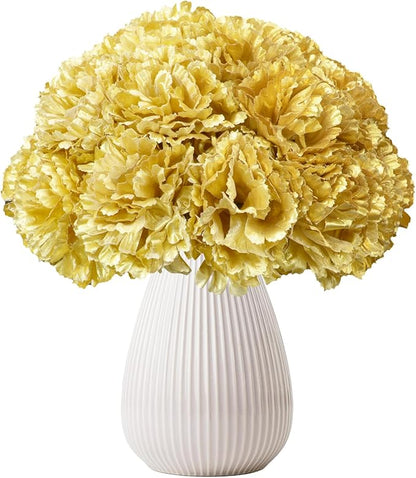 Silk Carnation Flower, 50 Artificial Flowers, Used for Wedding Decoration DIY Handmade Flowers, Carnation Flower Diameter 3.5 Inches and 6 Inches Stem (Gold)