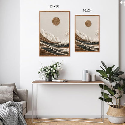 HLNIUC Great Wave Sunset Framed Canvas Wall Art,Abstract Sun Seascape Art Decor Set of 3(24”x36”) Modern Ocean Beach Art Print,Large Sea Wave Pictures Framed Wall Painting for Living Room,Bedroom