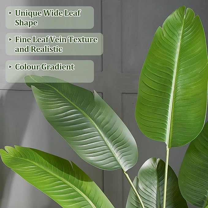 Lifelike Bird of Paradise Artificial Plant 7ft Faux Banana Leaf Tree with Black Tall Planter for Home Decor - Perfect Indoor Silk Floor Plant for Living Room, Office, and Bedroom Ambiance Enhancement