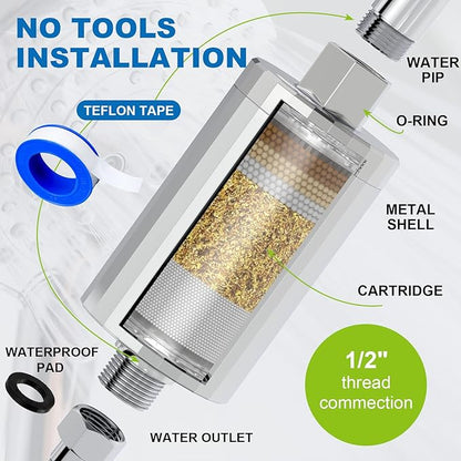 Shower Filter Replacement Cartridge, KDF 55 Hard Water Purifier Reduces Chlorine, Heavy Metals, added Vitamin C E&A Water Softener with High Output