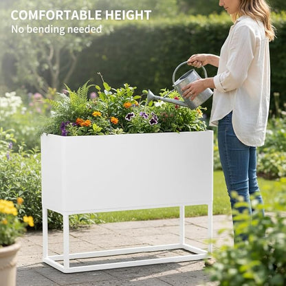 Modern Raised Metal Planter Box with Stand,38"L x 15"W x 30.5"H Outdoor Rectangular Planter,Durable All-Weather Use Elevated Planter for Commercial Patio, Balcony & Porch | Rounded Corner Design