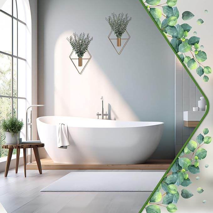 Jexine Hanging Planters with Artificial Eucalyptus Metal Hanging Vase Indoor Plants Holder Modern Geometric Boho Bathroom Wall Decor for Living Room Home Office (Bronze,8 Pcs)