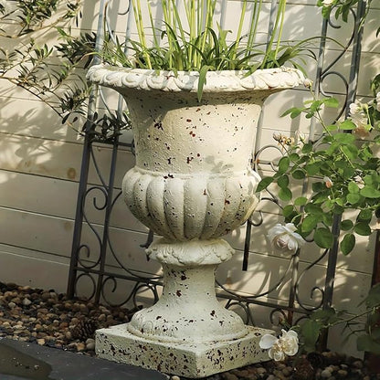VISIBLE Vintage European Giant Garden Urn Planter, Decorative Cement and Fiber Flower Pot, Make Rust Finished, Wrap Foam Safely Delivered from Local Warehouse (Award Cup, Large)