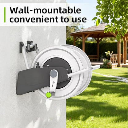 Metal Garden Hose Reel Cart,Hose Holder Up to 50-80 Feet of 5/8" Hose,Wall Mounted Water Hose Reel,Portable Hose Reels for Outside Car Washing, Watering