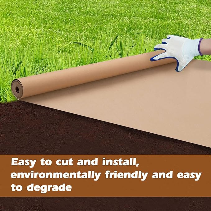 4 x 50 Ft Biodegradable Paper Weed Barrier Heavy Duty Biodegradable Landscape Fabric Garden Bed Grass Garden Paper Weed Control Barrier Weed Paper for Landscaping