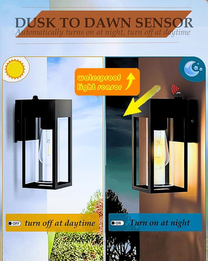 Dusk to Dawn Outdoor Lights, Waterproof Porch Lights 2 Pack, Exterior Lighting Fixtures with Cylinder Lampshade, LED Wall Sconce Light for House Porch Patio Front Door Garage.