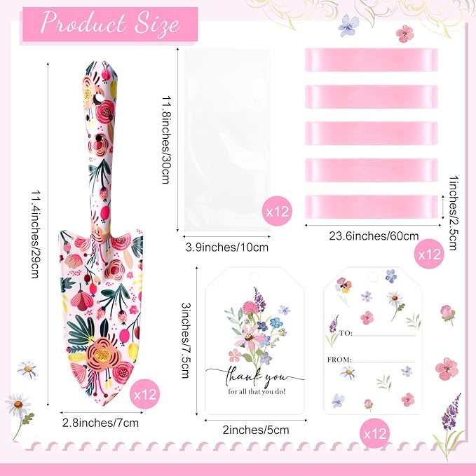 Blosssound 12 Sets Garden Shovels Bulk Gardening Gift for Women Gift Set Thanksgiving Garden Tools Floral Hand Heavy Duty Trowels Thank You Cards with Bags for Christmas Mom Birthday Teacher