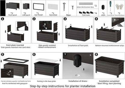 Aluminum Rectangular Outdoor Planter 39.36" Long Box Planter for Patio Porch Indoor Outdoor Weather-Resistant Large Planters with Drainage Hole for Flowers, Dark Brown, 19.68"D x 39.36"W x 19.68"H