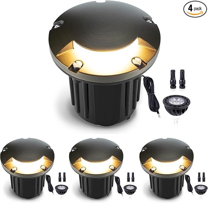 Gardenreet Well Lights Landscape LED - Brass Low Voltage Replaceable Bulb Ip65 In-Ground Lighting, 12V Wired Directional Fixture, Antique Bronze for Patio Yard Lawn with 5000K Daylight White MR16 Bulb