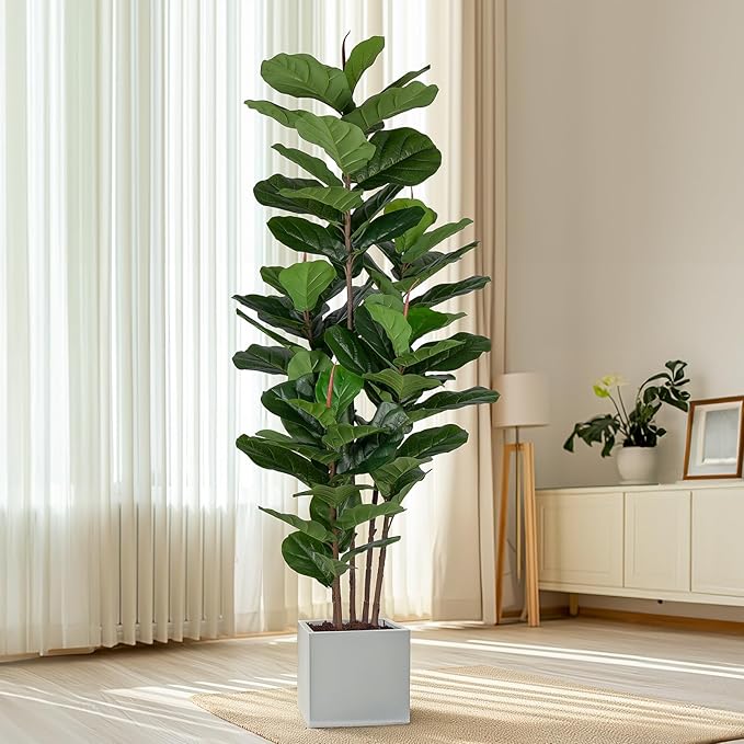 Faux Fiddle Leaf Fig Tree 6 FT - Artificial Ficus Tree with Tall Artificial Plants Large 69 Fiddle Leaves - Lifelike Fake Trees for Home Decor Living Room Indoor Outdoor