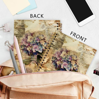Classical Hydrangea Spiral Notebook, Vintage Mid Century Floral Journal Notebook, Hydrangea Flower Journaling Notebooks for Women, Retro Floral Office School Supplies Gifts, 5.5x8.3 Inch