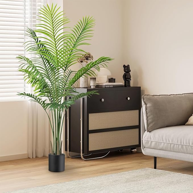5ft Artificial Palm Tree Indoor Decor with 13Trunks Plant Tall Fake Tropical Palm Tree in Pot Faux Areca Palm Tree for Home Office Living Room Decor Gift（1pack）