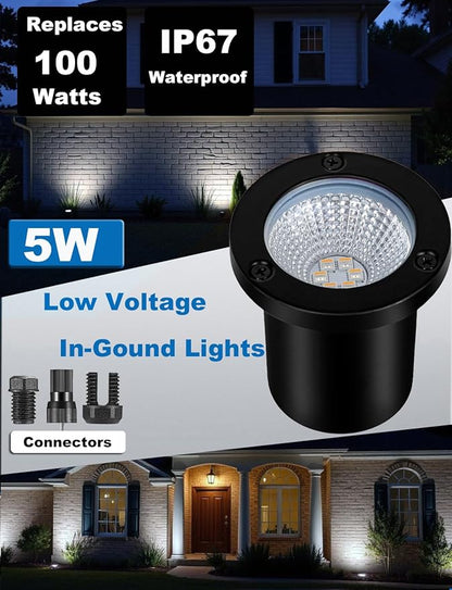 Low Voltage Landscape Lights Well Lights Landscape LED in Ground Light IP67 Waterproof Outdoor Landscape Lighting with Connectors for Pathway Garden Yard Fence Deck (Cool White 5000K)