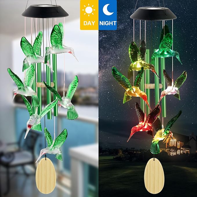 Hummingbird Solar Wind Chimes Outdoor, Father Gift, Birthday Gifts for Mother,Husband,Stepdad,Women,Grandma,Daughter,Aunt,Friend,Wife,Sister. dad and mom Gardening Gifts, Yard Decor