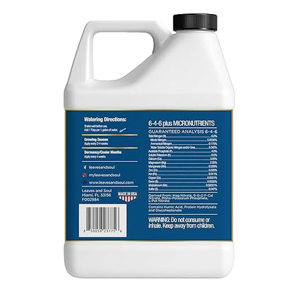 Leaves and Soul Professional Blueberry Fertilizer Liquid Concentrate - 6-4-6 Blend Liquid Garden Fertilizer for Blueberry - Plant Food for Blueberry Bushes and Plants - 32oz