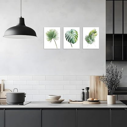 TutuBeer 3 Panels Botanical Plant Wall Art Green Plant Picture Neutral Botanical Wall Prints Aesthetic Leaf Picture for Living Room Kitchen Hallway Bedroom Ready to Hang Each Panel 12"X16"