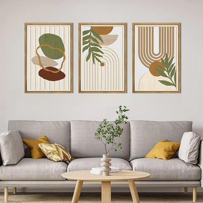 DRACIT Large Sage Green Boho Wall Art Set Abstract Modern Geometric Wood Wall Decor Mid Century Neutral Artwork Bohemian Art Decor for Living Room Bedroom Office-16x24Inch x3