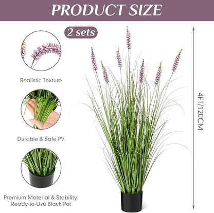 Jexine 2 Pieces Faux Plants Outdoor 4 ft Tall Artificial Lavender Plant Potted Artificial Lavender Faux Greenery Floor Flowers for Housewarming Gift House Garden Bathroom Lobby Outdoor