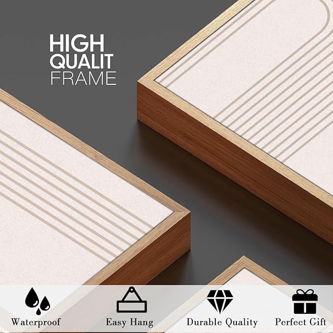 ANHUIB Neutral Wall Art Modern Wall Decor Abstract Line Artwork Beige Boho Paintings 24x36 Inch Set of 3 for Living Room Bedroom Dining Room