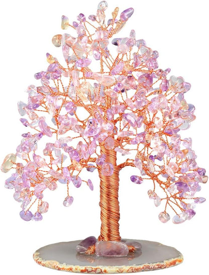 mookaitedecor Natural Citrine & Amethyst Crystal Tree with Agate Slice Geode Base Money Tree Desk Home Decoration for Wealth and Luck 5"-6"
