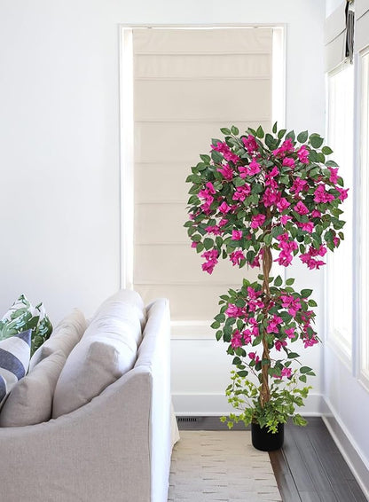 Briful 4.92FT Artificial Bougainvillea Tree in Pot – Faux Silk Bougainvillea Floral Tree Decorative Pink Fake Trees for Home Office Living Room Indoor Outdoor Décor