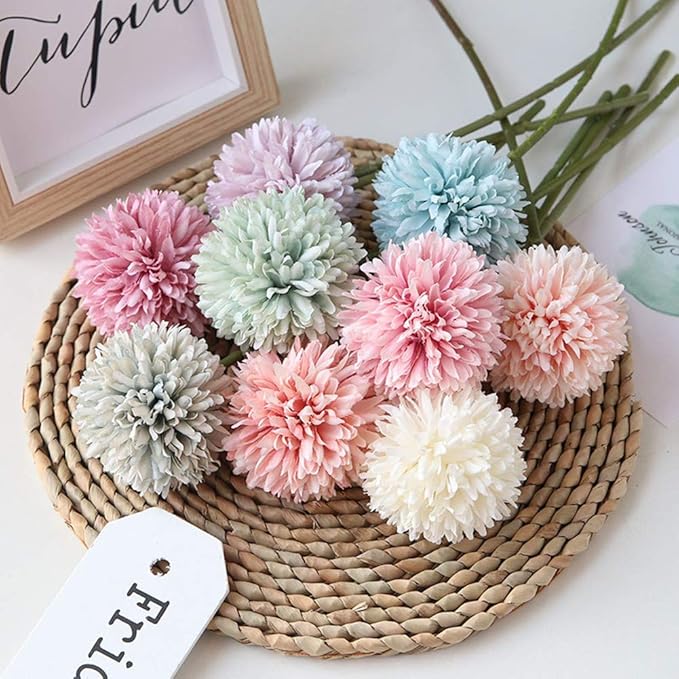 Artificial Flowers Chrysanthemum Ball Flowers Bouquet 10pcs Present for Important People Glorious Moral for Home Office Coffee House Parties and Wedding(Fuchsia)