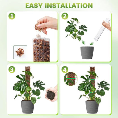 EOX 2 Pcs 24 Inch Plastic Moss Pole for Monstera, Large D Shaped Poles for Climbing Plants Work with Sphagnum Moss, 45 Inch Plant Stake Set of 2, Garden Ties