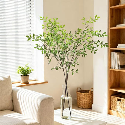 43.3 Inch Green Nandian Fake Plants 2 Pcs Greenery Stems for Vase Decor, Artificial Plants Faux Branches for Vase Filler Fake Leaves Office Home Decor