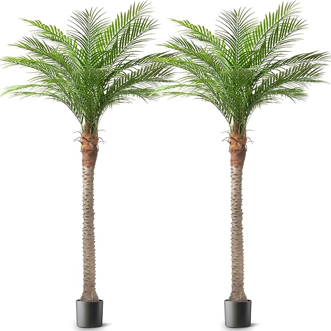 Artificial Phoenix Palm Tree 8ft Tall Outdoor Indoor Decor Fake Plants with 18 Adjustable Leaves, Large Faux Sago Palm Tree for Home Office Living Room Yard Outside Patio Poolside (2, 8ft)