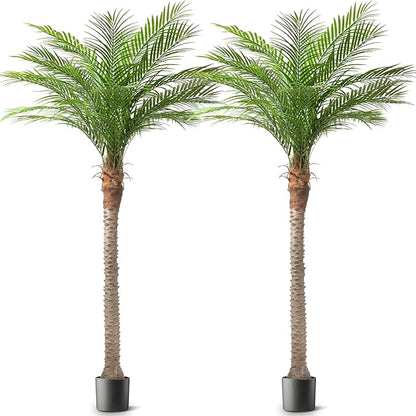 Artificial Phoenix Palm Tree 8ft Tall Outdoor Indoor Decor Fake Plants with 18 Adjustable Leaves, Large Faux Sago Palm Tree for Home Office Living Room Yard Outside Patio Poolside (2, 8ft)
