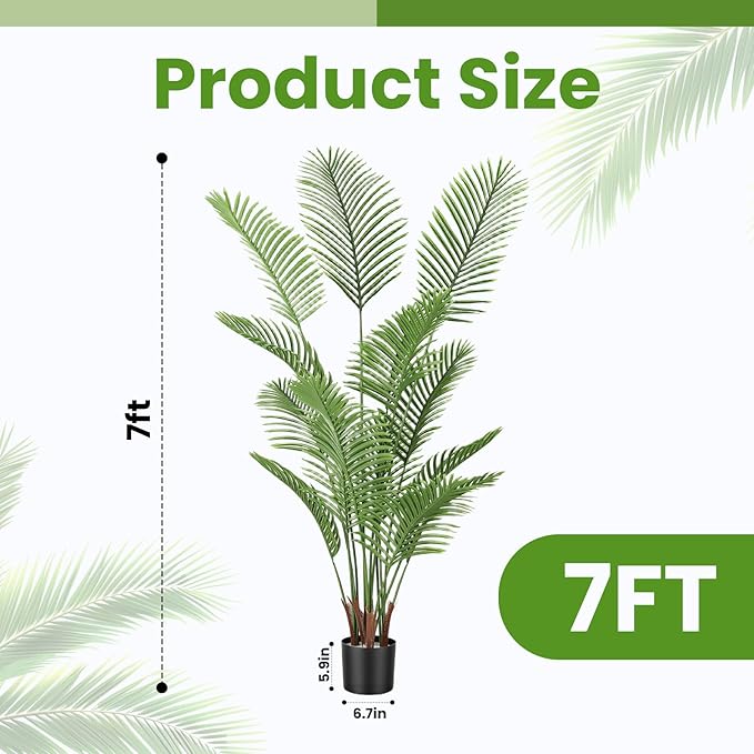 Artificial Palm Trees, 7FT Tall Faux Tree for Indoor and Outdoor, Artificial Plants with Basic Planter, Suitable for Home, Bathroom, Porch Outside Patio Decor