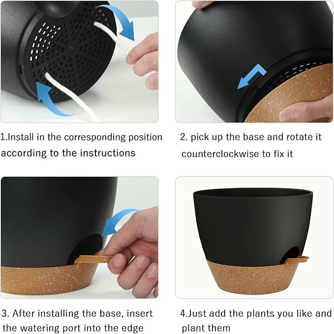 UUBEMM Self Watering Planters with Drainage Holes, Set of 3 Plastic Plant Pots with Deep Reservoir for Indoor Outdoor Garden Flowers Plants,10+9+8 Inch (Black)