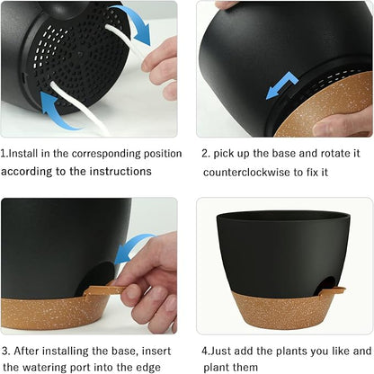 UUBEMM Self Watering Planters with Drainage Holes, Set of 3 Plastic Plant Pots with Deep Reservoir for Indoor Outdoor Garden Flowers Plants,10+9+8 Inch (Black)