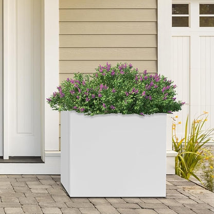 Steel Planter Box Square Indoor Outdoor Planters Large Metal Planter Flower Pot for Garden Patio Deck Yard Commercial Residential (White, 20" L x 20" W x 20" H)
