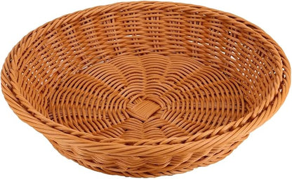 RT&BS Round Wicker Bread Basket, Christmas Food Baskets, Eco-Friendly Sturdy Stackable Fruit Basket for Kitchen, Store, Restaurant, Party (Brown, M)