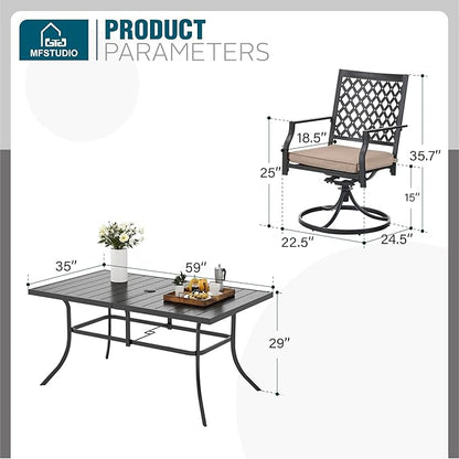 MFSTUDIO Patio Dining Sets for 6, Metal Outdoor Table and Chairs Set, 7 Piece Outdoor Furniture Dining Set for Deck Backyard