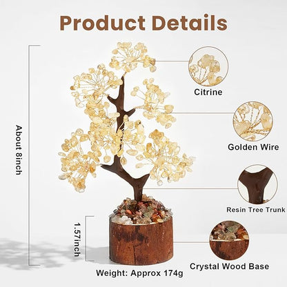 DUQGUHO Citrine Crystal Tree for Positive Energy - Money Tree of Life Yellow Crystal Decor for Meditation, Office - Good Luck Gifts for Women & Mom