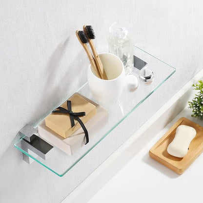 KES Bathroom Shelf Tempered Glass Shelf, 20 Inch Rectangular Glass 8mm-Thick Extended Wall Mount Polished Chrome, BGS3201