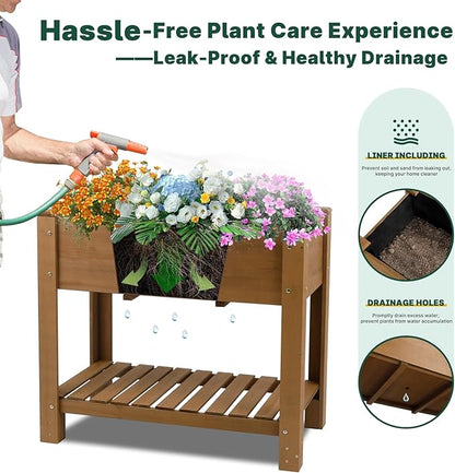Raised Garden Bed Outdoor, Wooden Planter Boxes with Legs Protective Liner & Drainage Holes, Elevated Garden Flower Beds for Backyard Balcony, Gift for Gardening & Mother,46.6'' X 23.11'' X 29.72''