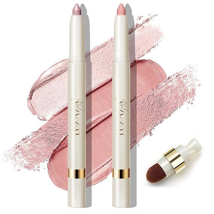 Eyeshadow Makeup Stick, Cream Shimmer, Eyeshadow Highlighter Makeup Eye Brightener Pencil Sticks Cosmetics, with Built-in Brush and Sharpener
