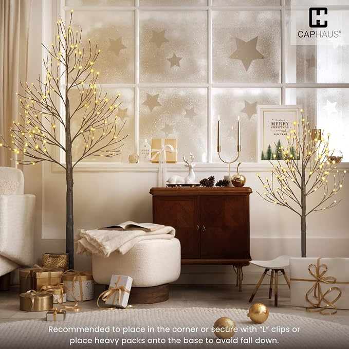 CAPHAUS 8FT Lighted Willow Tree with 240 Warm White LED Lights, Artificial Twinkling Twig Tree for Christmas Decorations Indoor, Holiday & Winter Home Decor