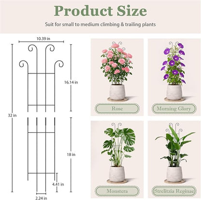2 Set 32'' Taller Plant Trellis for Climbing Plants Indoors & Outdoor, Garden Metal Trellis Plant Support for Potted Plants, Houseplants, Flowers Vine, Ivy, Pothos, Monstera