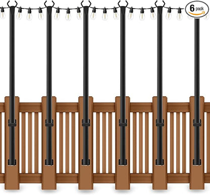 5 Ft String Light Poles 6 Pack, String Light Poles for Outside with Fixing Clips,Hanging Light Poles for Deck Fence Garden Backyard Wall Bistro,Metal Poles for Outdoor String Lights