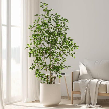 Artificial Ficus Tree Indoor 6ft, Large Potted Faux Tree with Realistic Silk Leaves & Trunk for Home Office, Living Room Corner Decor