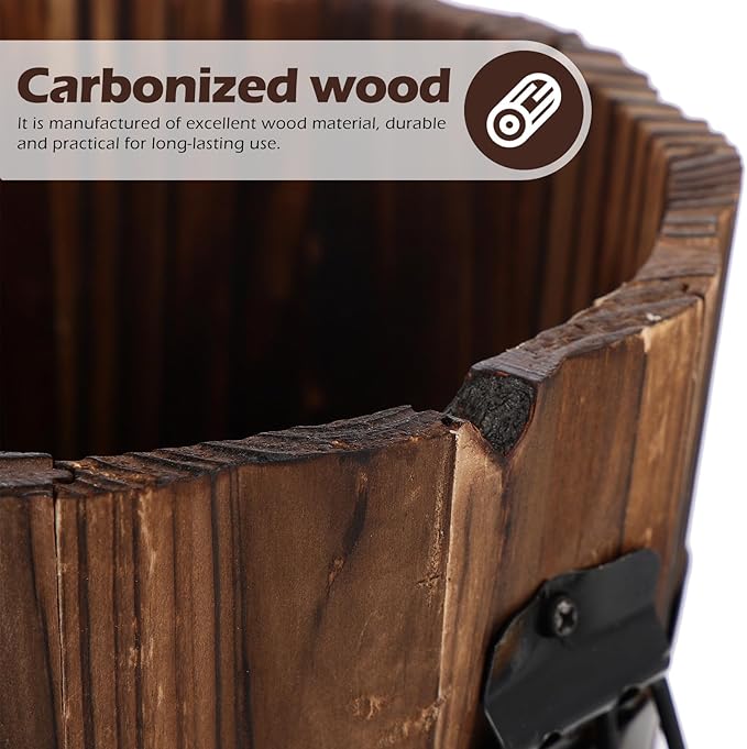 Retro Style Wooden Flowerpot Vintage Carbonized Small Planter Bucket for Garden Balcony Unique Rustic Plant Container