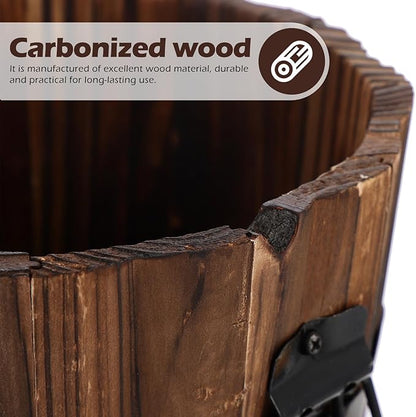 Retro Style Wooden Flowerpot Vintage Carbonized Small Planter Bucket for Garden Balcony Unique Rustic Plant Container