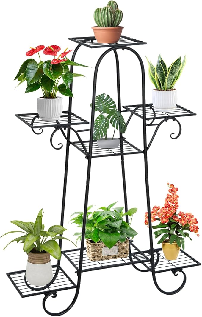 7 Tier Plant Stand Indoor, Corner Tiered Plant Stands, Metal Tall Plant Display Holder Shelf Flower Rack Outdoor Garden Plant Display Rack, Flower Pot Stand for Corner Living Room Balcony Garden Patio