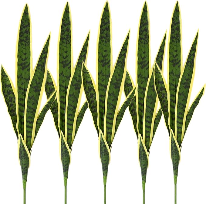 5 Pack Artificial Snake Plants Faux Agave Plant Fake Sansevieria Unpotted 30 inch Artificial Plants Suitable for Garden Home Office Indoor Outdoor Decoration (Yellow Green)