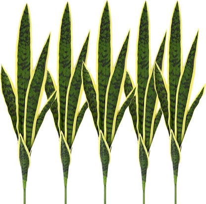 5 Pack Artificial Snake Plants Faux Agave Plant Fake Sansevieria Unpotted 30 inch Artificial Plants Suitable for Garden Home Office Indoor Outdoor Decoration (Yellow Green)